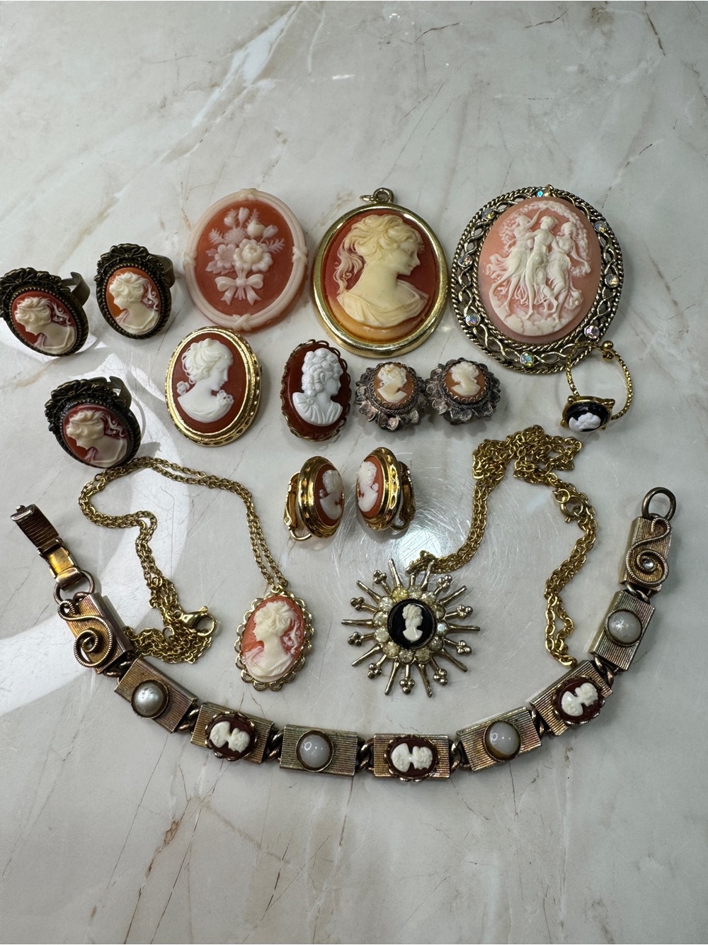 Vintage Silver cameo earrings, rings Jewelry Collection Necklace & Brooches
